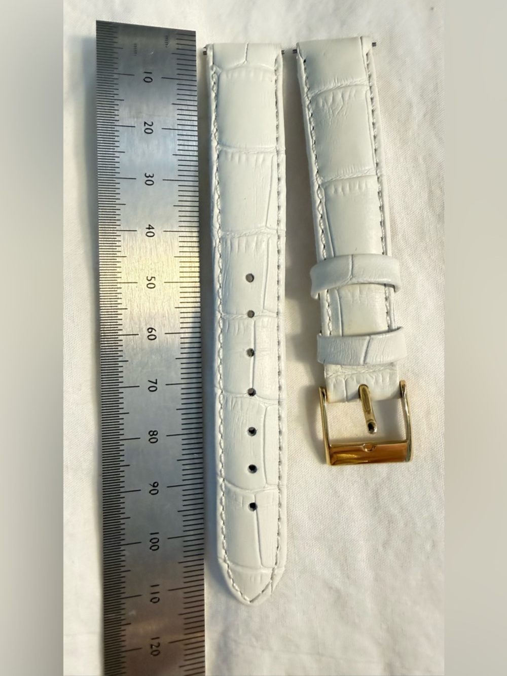 White Croc-Embossed Leather 15mm Watch Strap with Gold Buckle